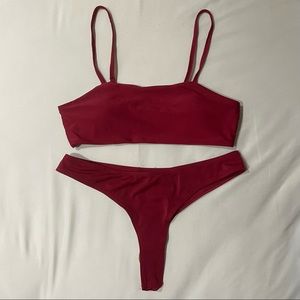 NWT Burgundy sexy thong straight neck bikini